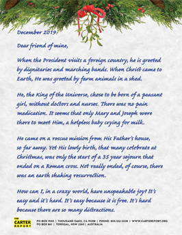 Carter Report December 2019 Front Page